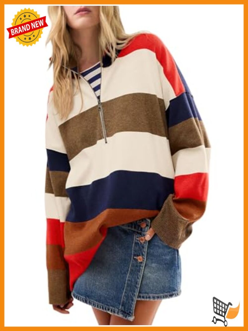 Women's Oversized Half Zip Turtleneck Sweater